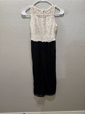 Girls Formal Two-Tone Lace Bodice Jumpsuit — Black & Cream